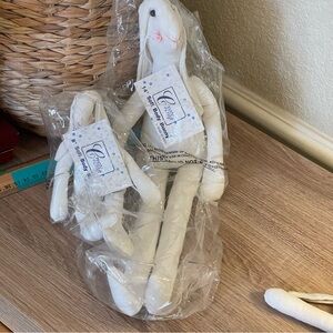 2 White Muslin soft body Easter bunnies
